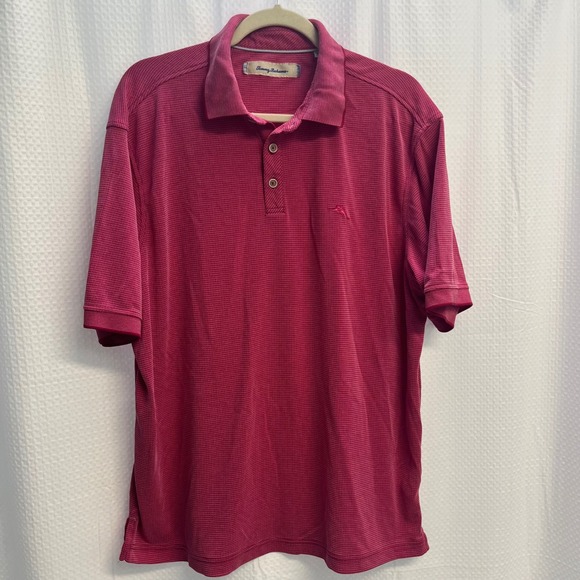 Tommy Bahama Other - Tommy Bahama Mens Magenta Pink Waffle Knit Short Sleeve Polo Shirt Marlin Logo